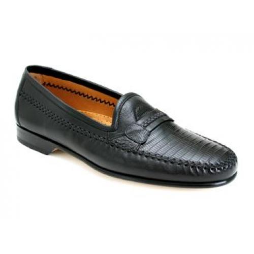 Mezlan "Regan" Black Genuine Lizard And Italian Calfskin Loafer Shoes